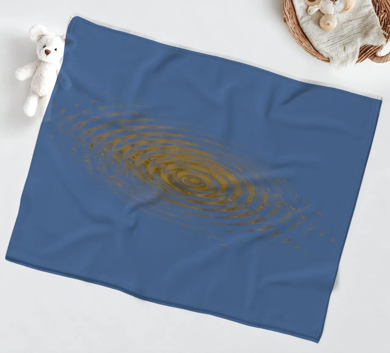Abstract dynamic circular pattern in blue and yellow fleece blanket by Something for you