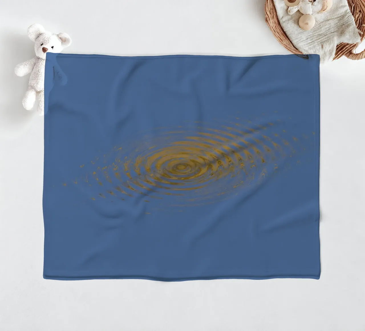 Abstract dynamic circular pattern in blue and yellow fleece blanket by Something for you