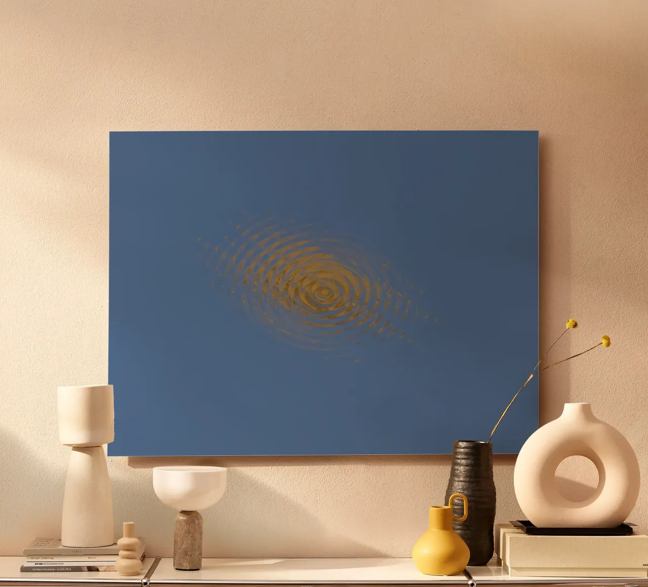 Motif circulaire abstrait et dynamique en bleu et jaune alu dibond de Something for you