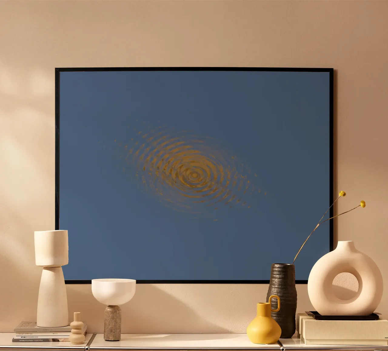 Abstract dynamic circular pattern in blue and yellow hahnemühle by Something for you