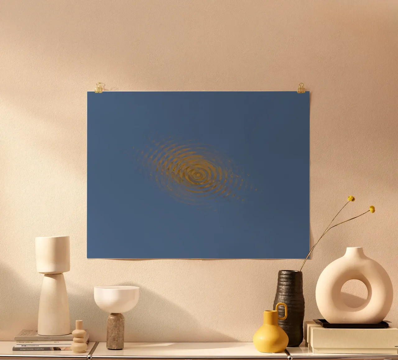 Abstract dynamic circular pattern in blue and yellow hahnemühle by Something for you