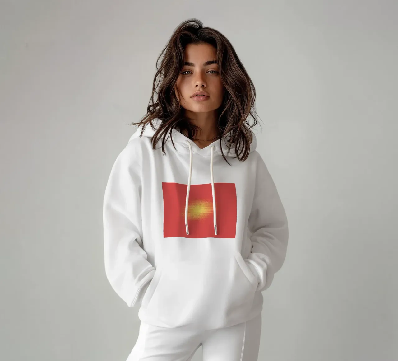 Abstract dynamic horizontal pattern in red and yellow hoodie by Something for you