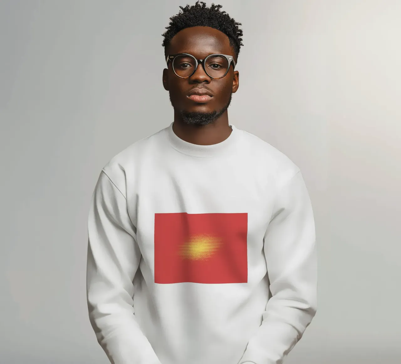 Abstract dynamic horizontal pattern in red and yellow sweatshirt by Something for you