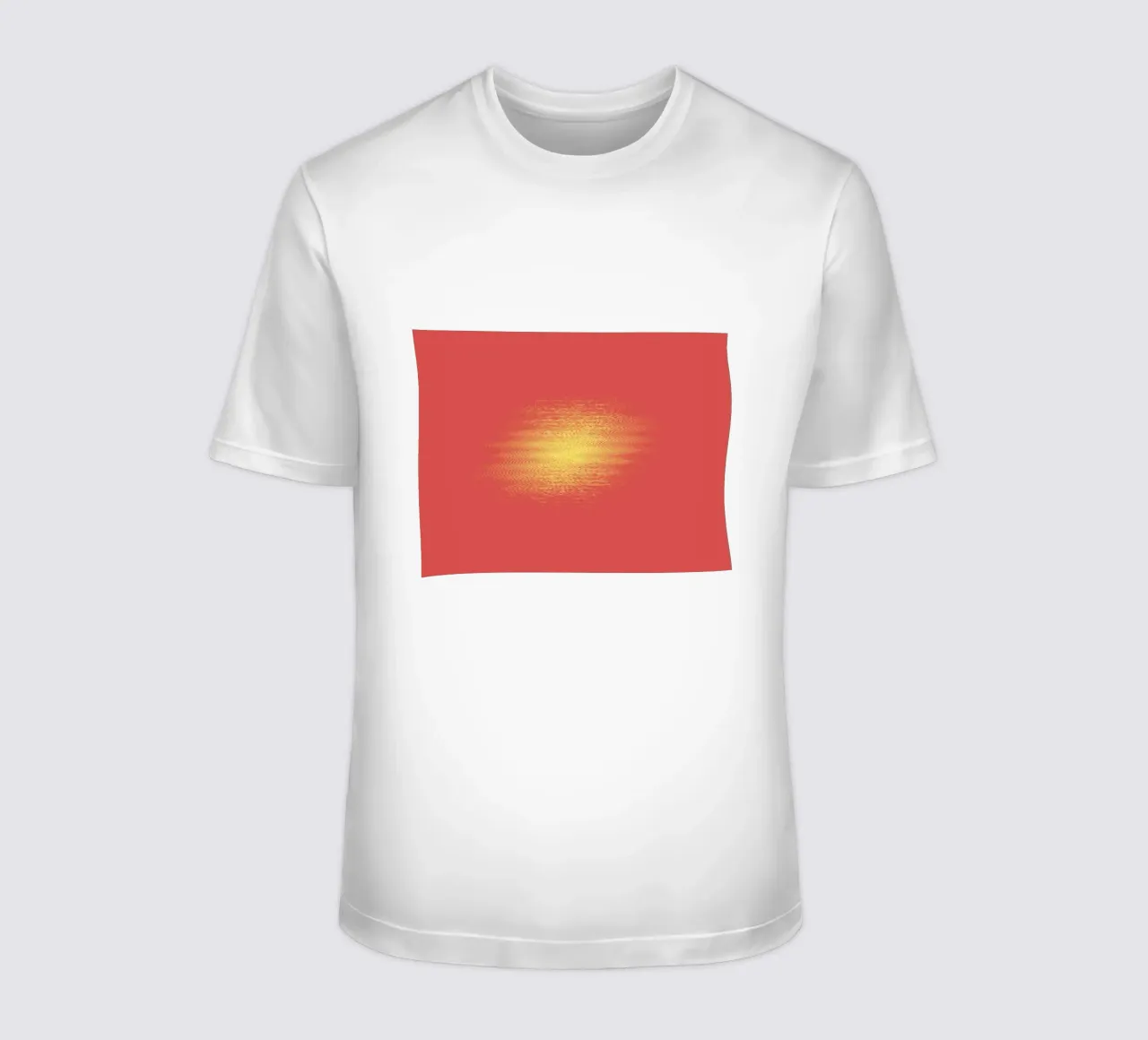 Abstract dynamic horizontal pattern in red and yellow t-shirt by Something for you