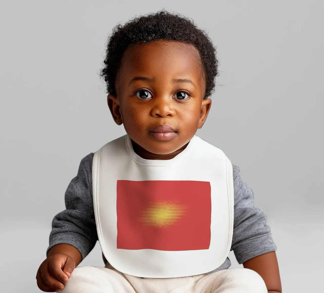 Abstract dynamic horizontal pattern in red and yellow baby bib by Something for you