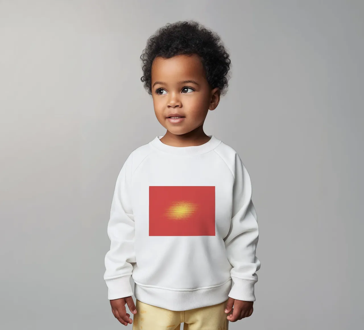 Abstract dynamic horizontal pattern in red and yellow baby sweatshirt by Something for you