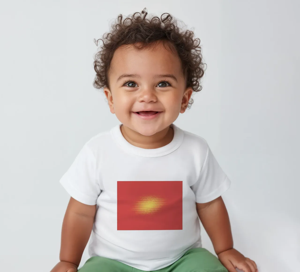 Abstract dynamic horizontal pattern in red and yellow baby t-shirt by Something for you