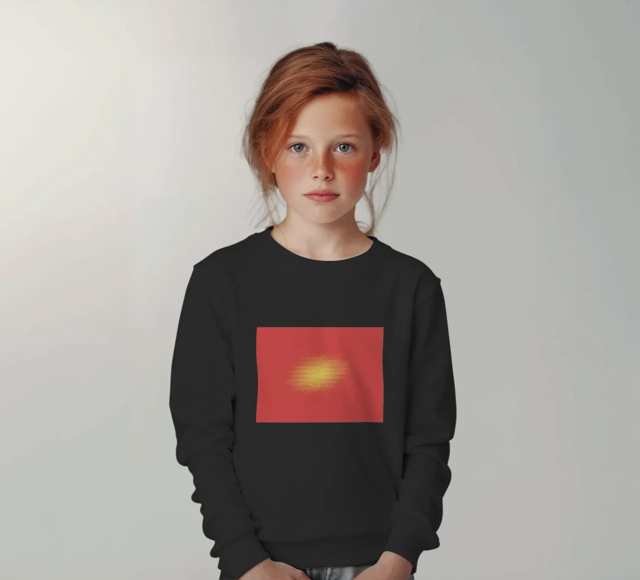 Abstract dynamic horizontal pattern in red and yellow kids sweatshirt by Something for you