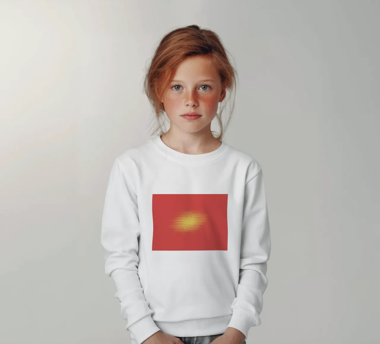Abstract dynamic horizontal pattern in red and yellow kids sweatshirt by Something for you