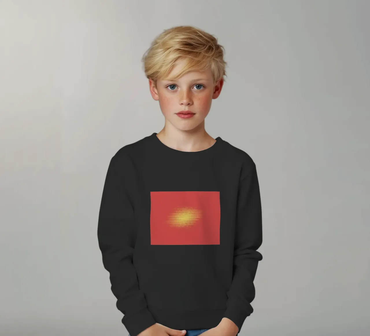 Abstract dynamic horizontal pattern in red and yellow kids sweatshirt by Something for you