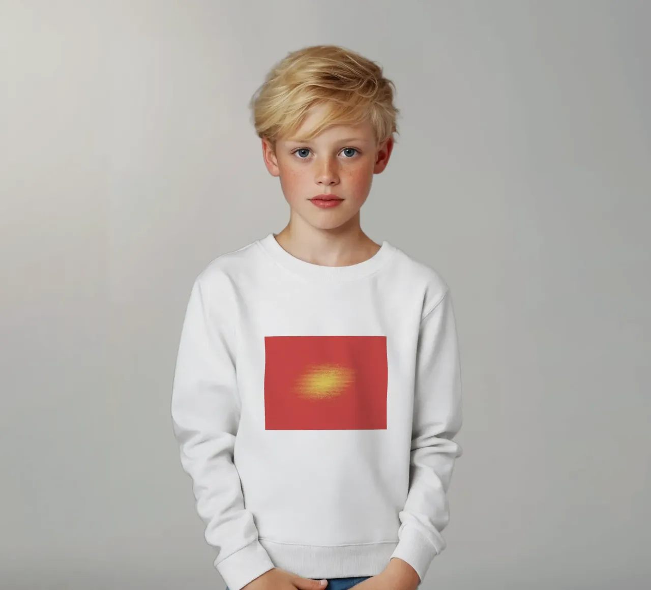 Abstract dynamic horizontal pattern in red and yellow kids sweatshirt by Something for you