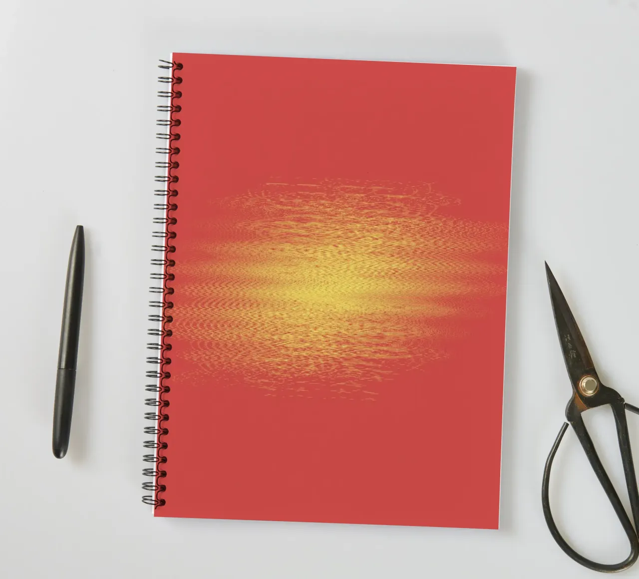 Abstract dynamic horizontal pattern in red and yellow spiral notebook by Something for you