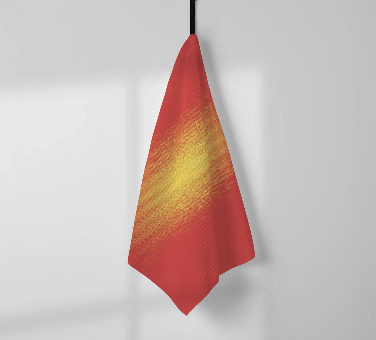 Abstract dynamic horizontal pattern in red and yellow tea towel by Something for you