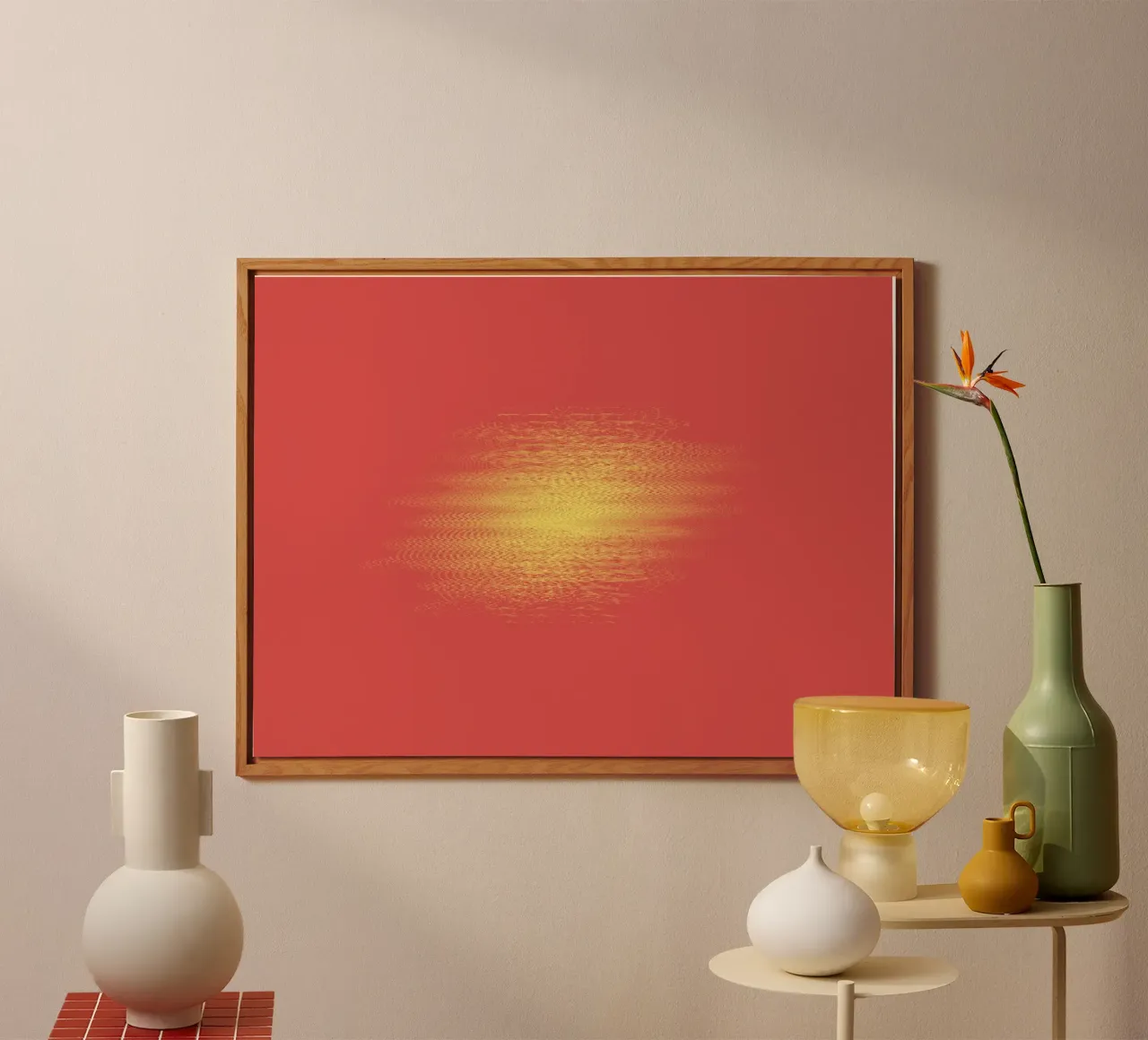Motif horizontal dynamique abstrait en rouge et jaune alu dibond de Something for you