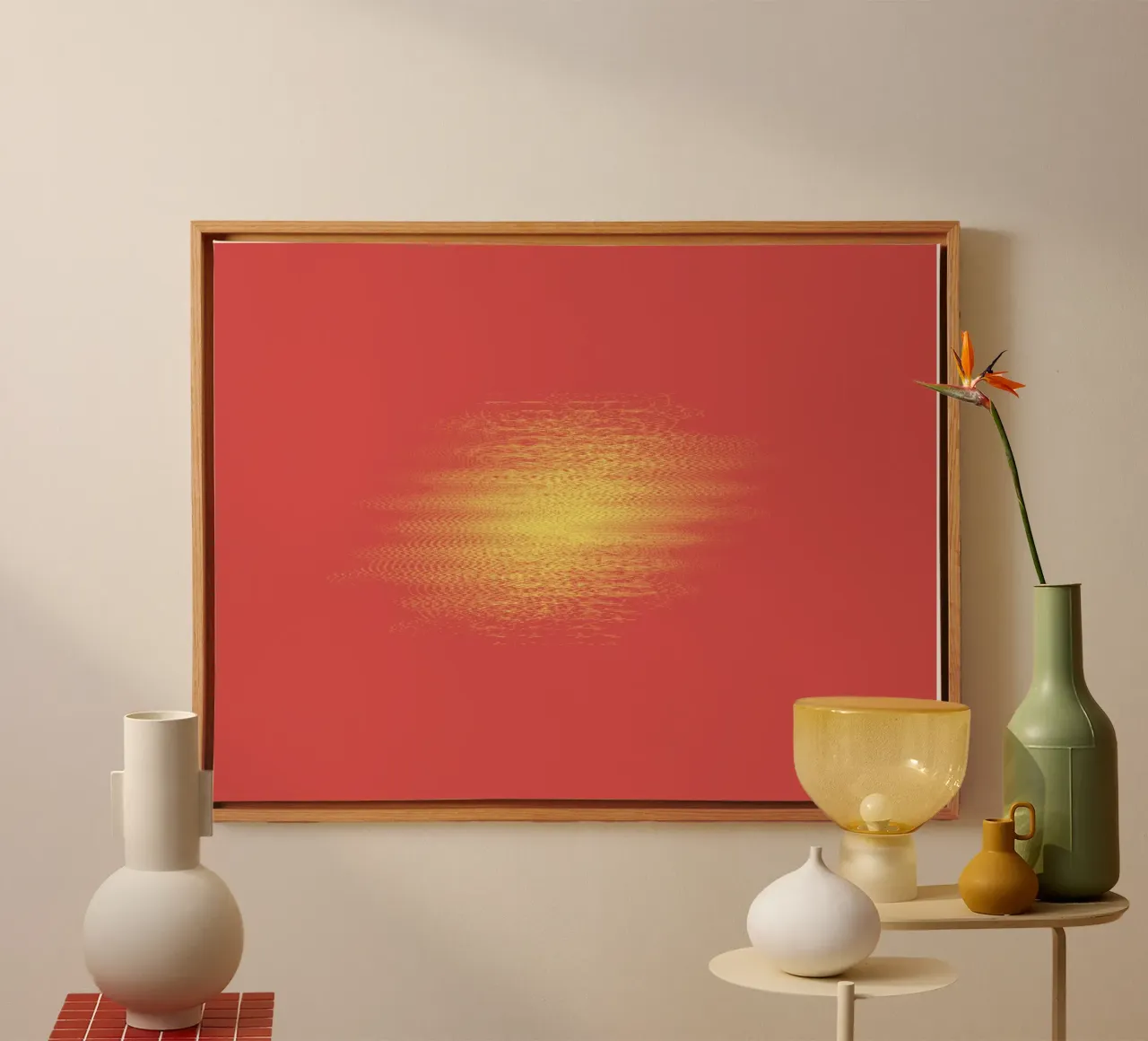 Abstract dynamisch horizontaal patroon in rood en geel canvas van Something for you