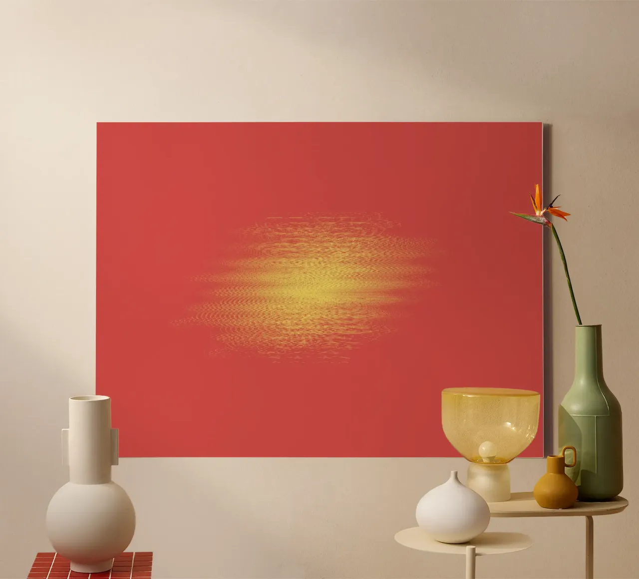 Abstract dynamic horizontal pattern in red and yellow canvas by Something for you
