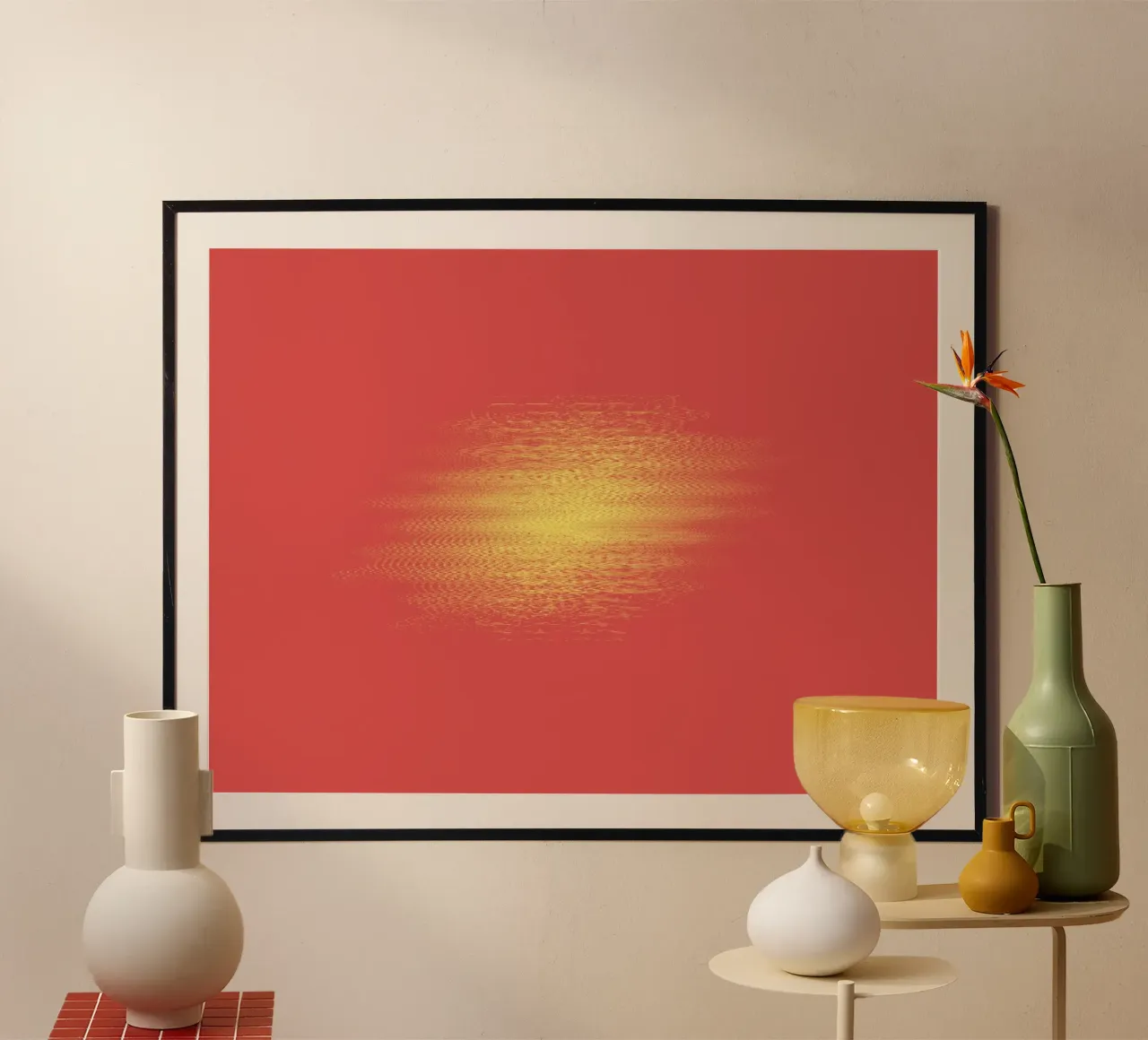 Motif horizontal dynamique abstrait en rouge et jaune hahnemühle de Something for you