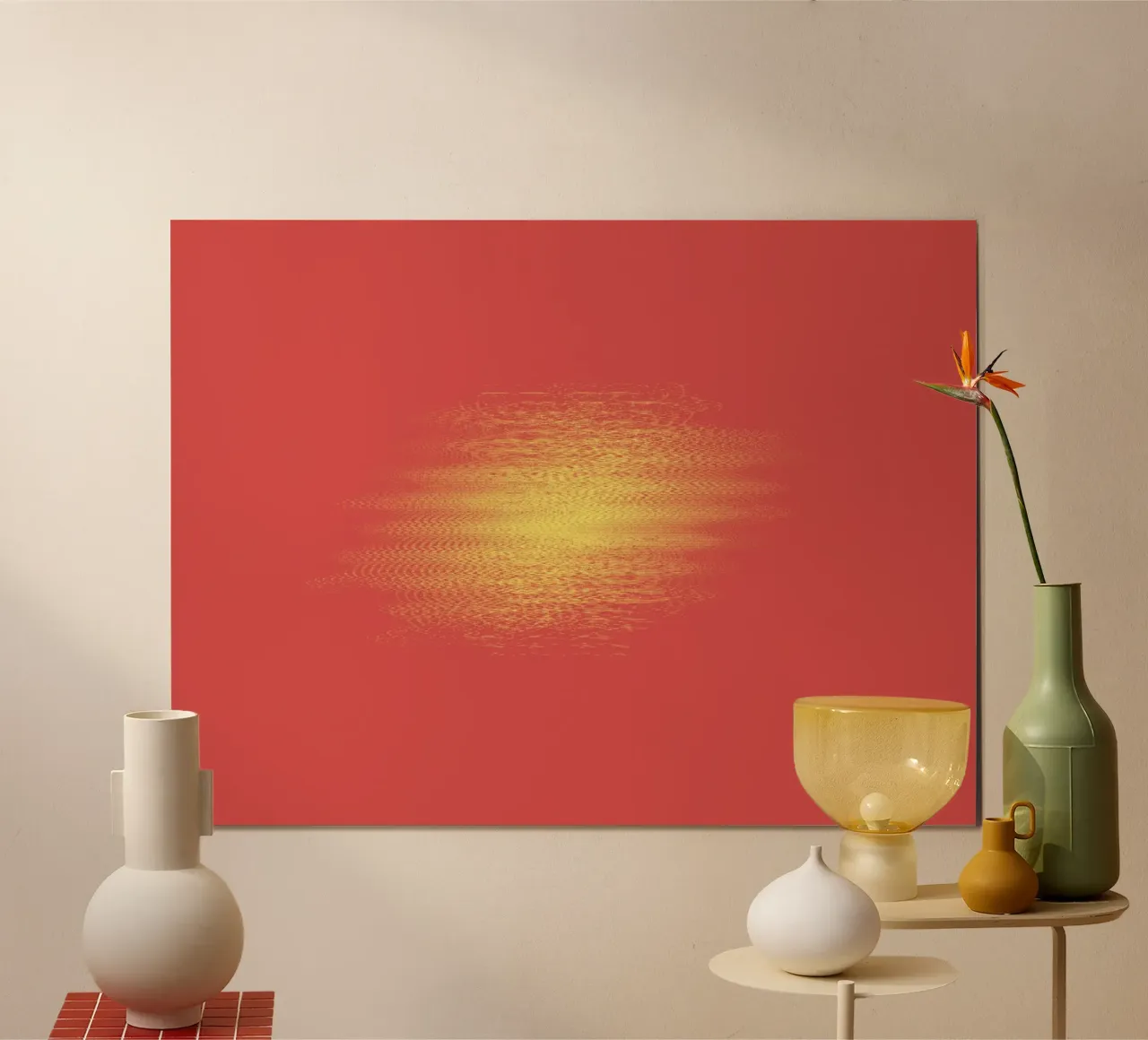 Motif horizontal dynamique abstrait en rouge et jaune hahnemühle de Something for you