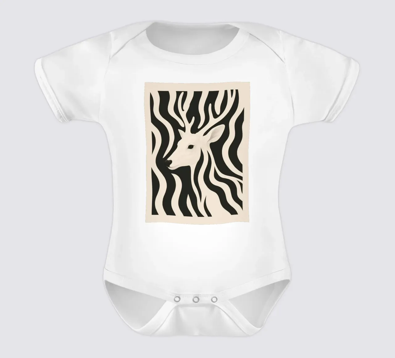 Cervo in bianco e nero body neonato maniche corte da ThingDesign