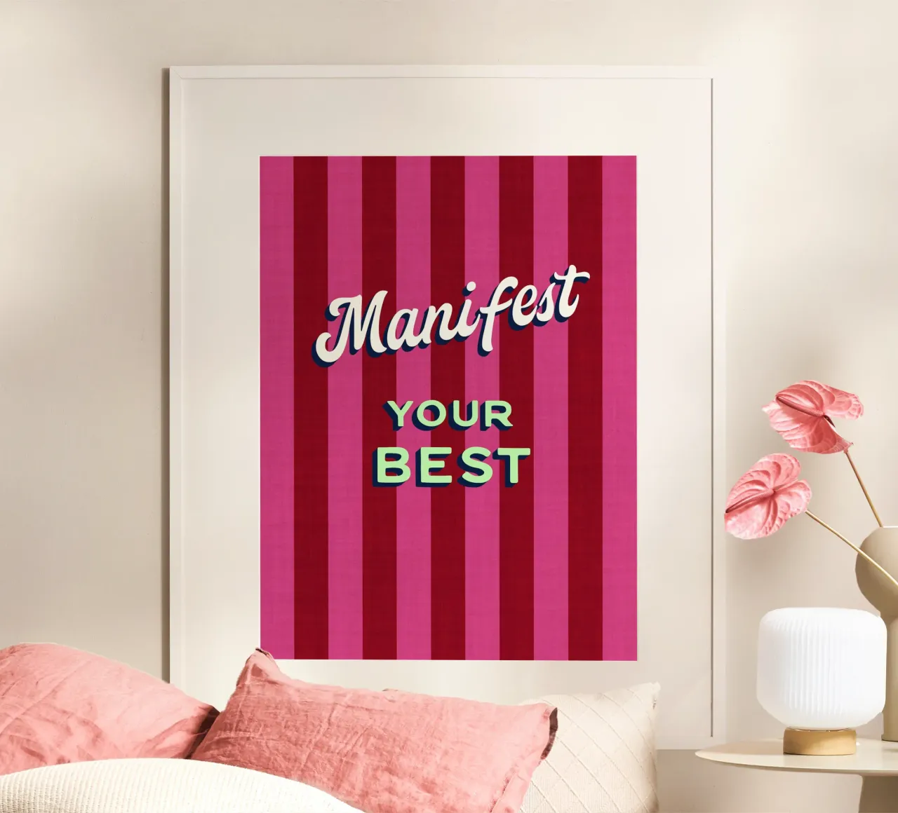 Manifesteer je Best - Typografische Dopamine-kunst poster met aluminium frame van Dominique Vari Words