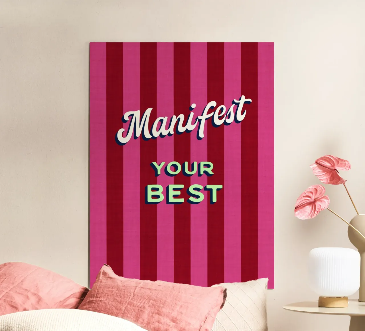 Manifesteer je Best - Typografische Dopamine-kunst poster met aluminium frame van Dominique Vari Words