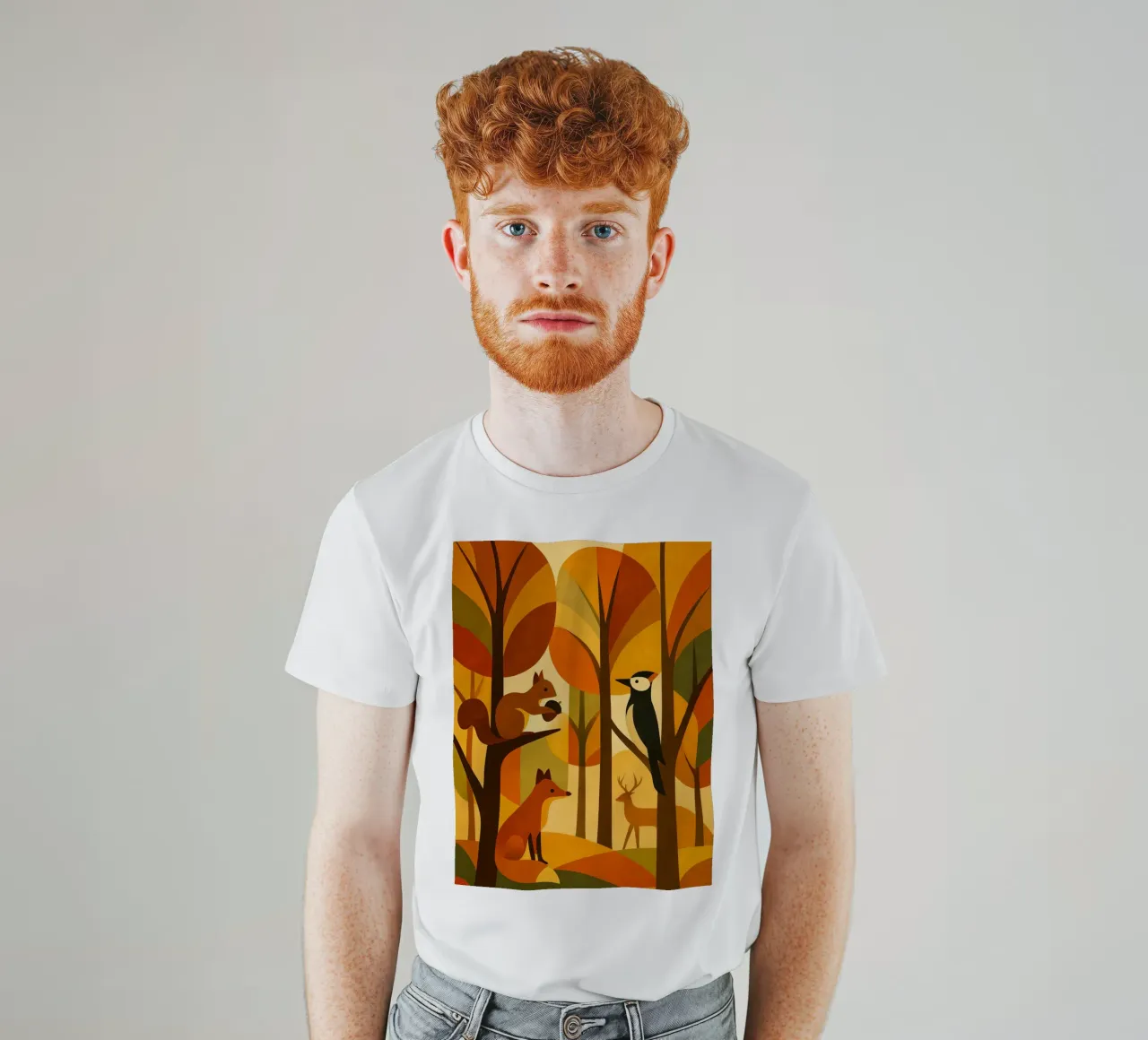 Scoiattolo, volpe e cervo in una foresta autunnale t-shirt da ARTOMATIC