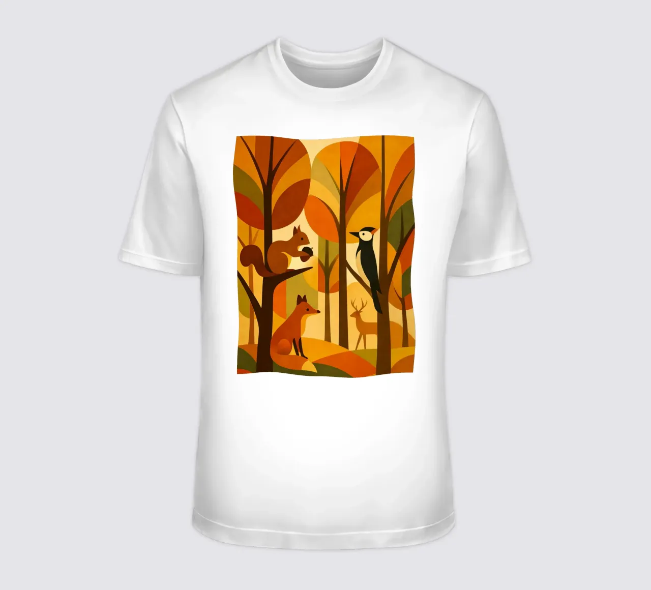 Scoiattolo, volpe e cervo in una foresta autunnale t-shirt da ARTOMATIC