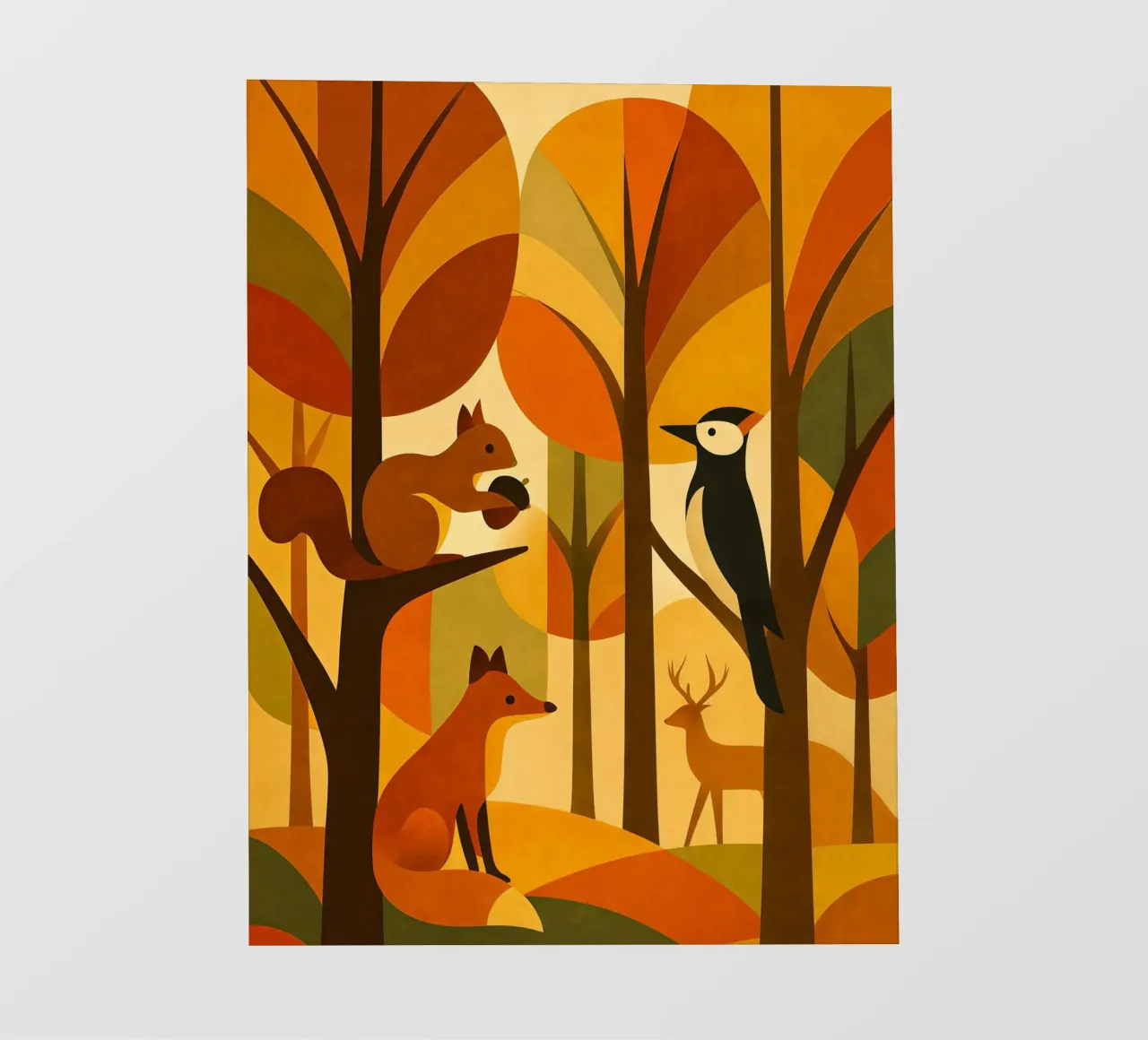 Scoiattolo, volpe e cervo in una foresta autunnale telo in pvc da ARTOMATIC