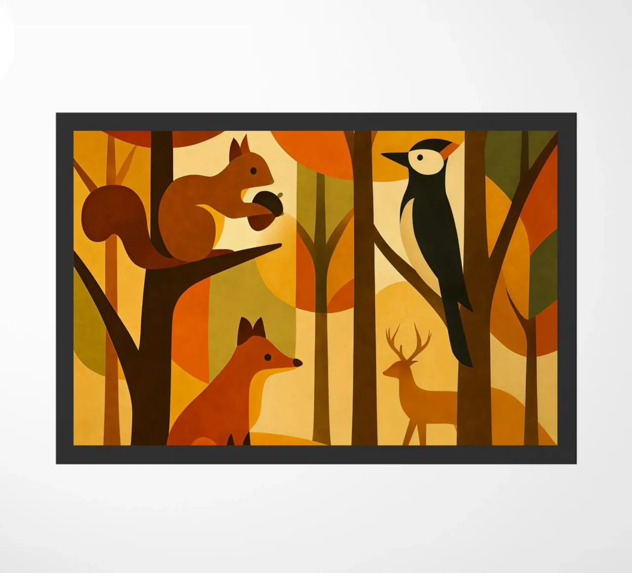 Scoiattolo, volpe e cervo in una foresta autunnale zerbino da ARTOMATIC