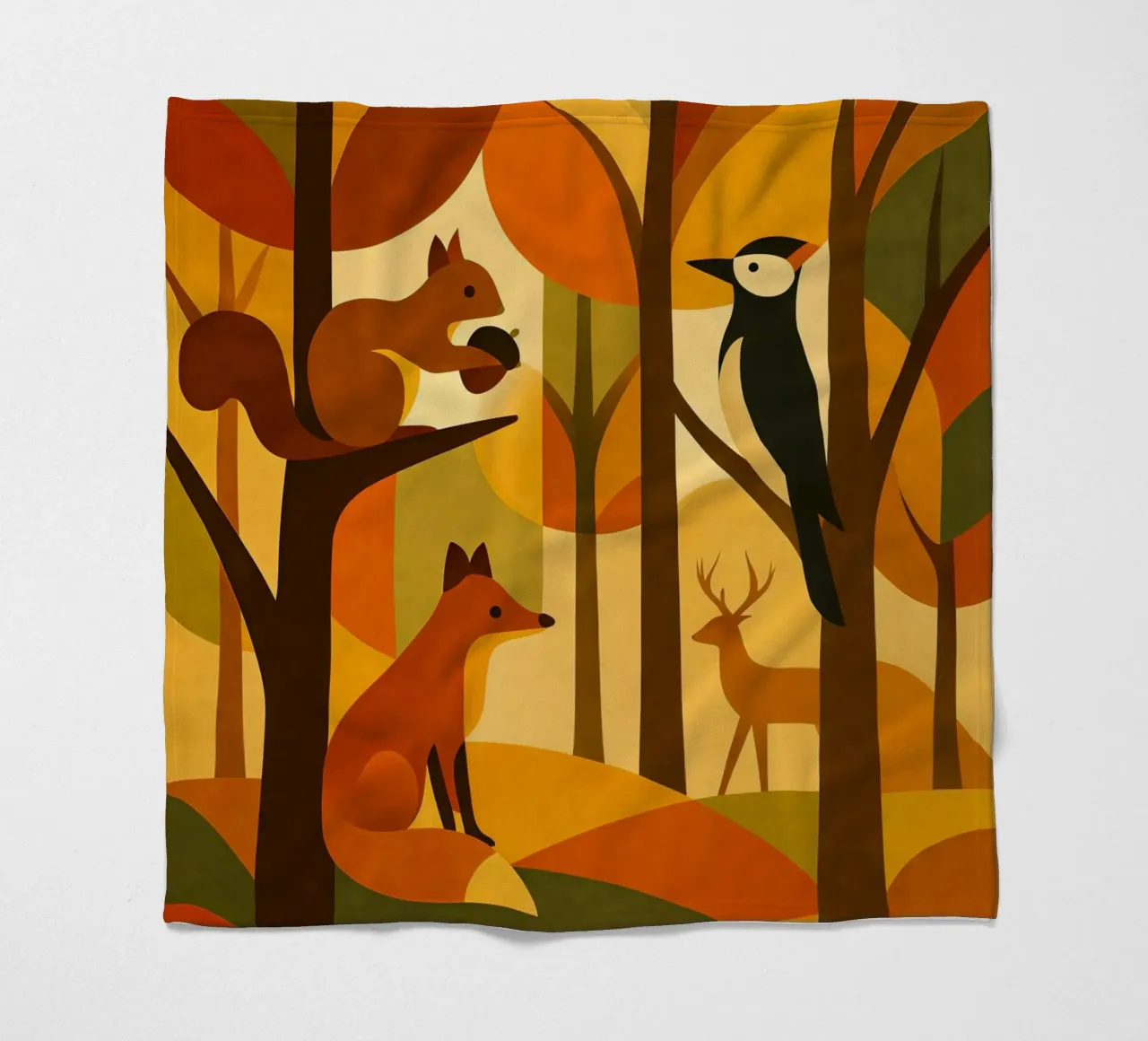 Scoiattolo, volpe e cervo in una foresta autunnale coperta in pile da ARTOMATIC