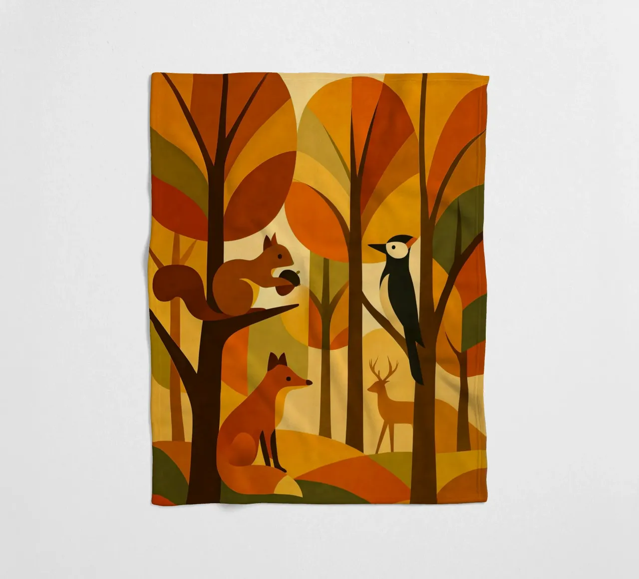 Scoiattolo, volpe e cervo in una foresta autunnale coperta in pile da ARTOMATIC