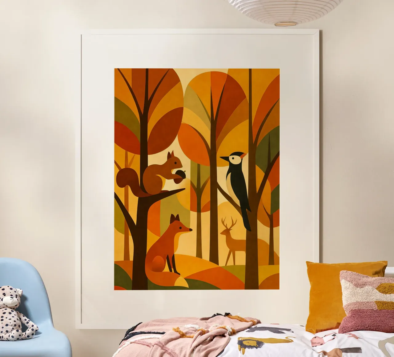 Scoiattolo, volpe e cervo in una foresta autunnale carta hahnemühle da ARTOMATIC