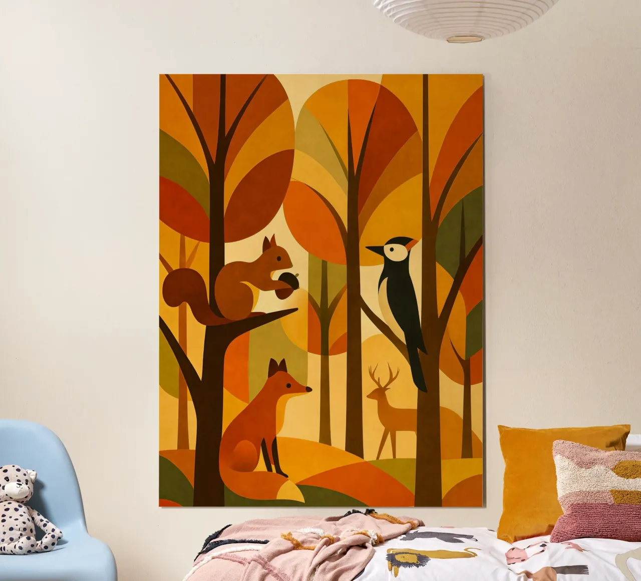 Scoiattolo, volpe e cervo in una foresta autunnale carta hahnemühle da ARTOMATIC