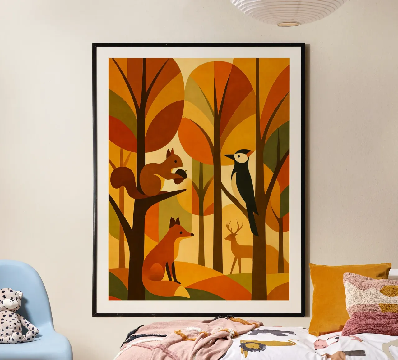 Scoiattolo, volpe e cervo in una foresta autunnale carta hahnemühle da ARTOMATIC