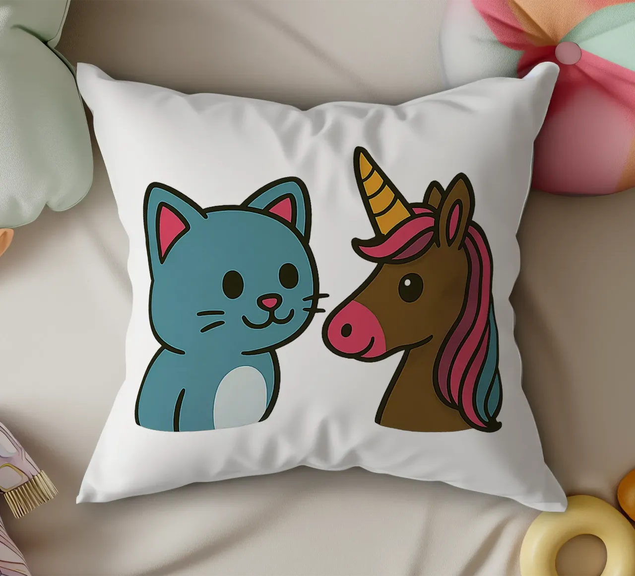 Einhorn & Kätzchen cuscino da Vintage Van Gogh