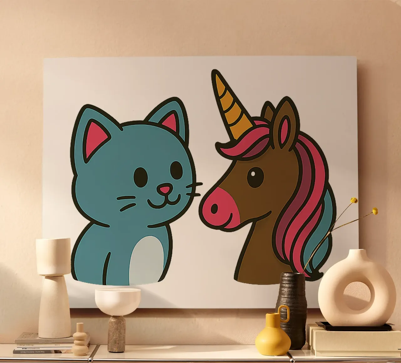 Einhorn & Kätzchen alluminio dibond da Vintage Van Gogh