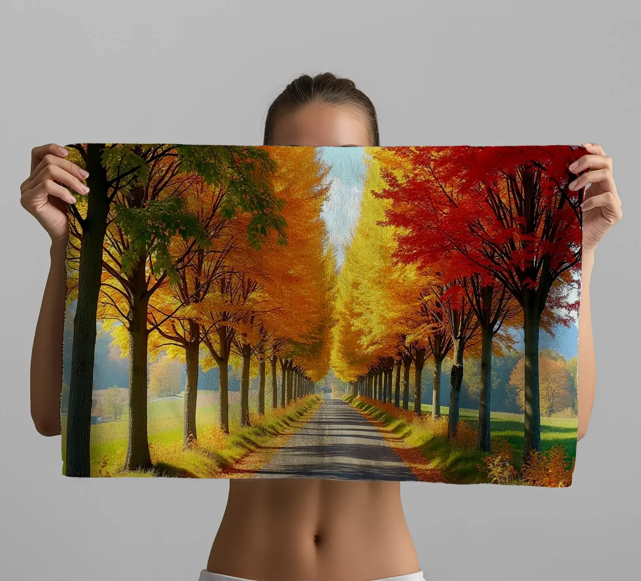 Albero_alleato_autunno_1 asciugamano da bagno da Fantasie & Mystikwelten by LK