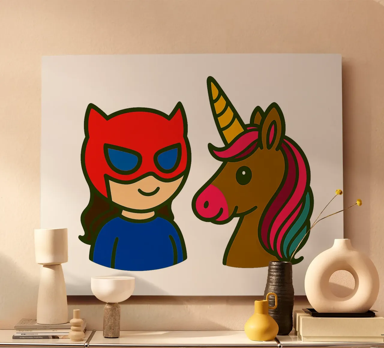 Einhorn & Superheldin alluminio dibond da Vintage Van Gogh