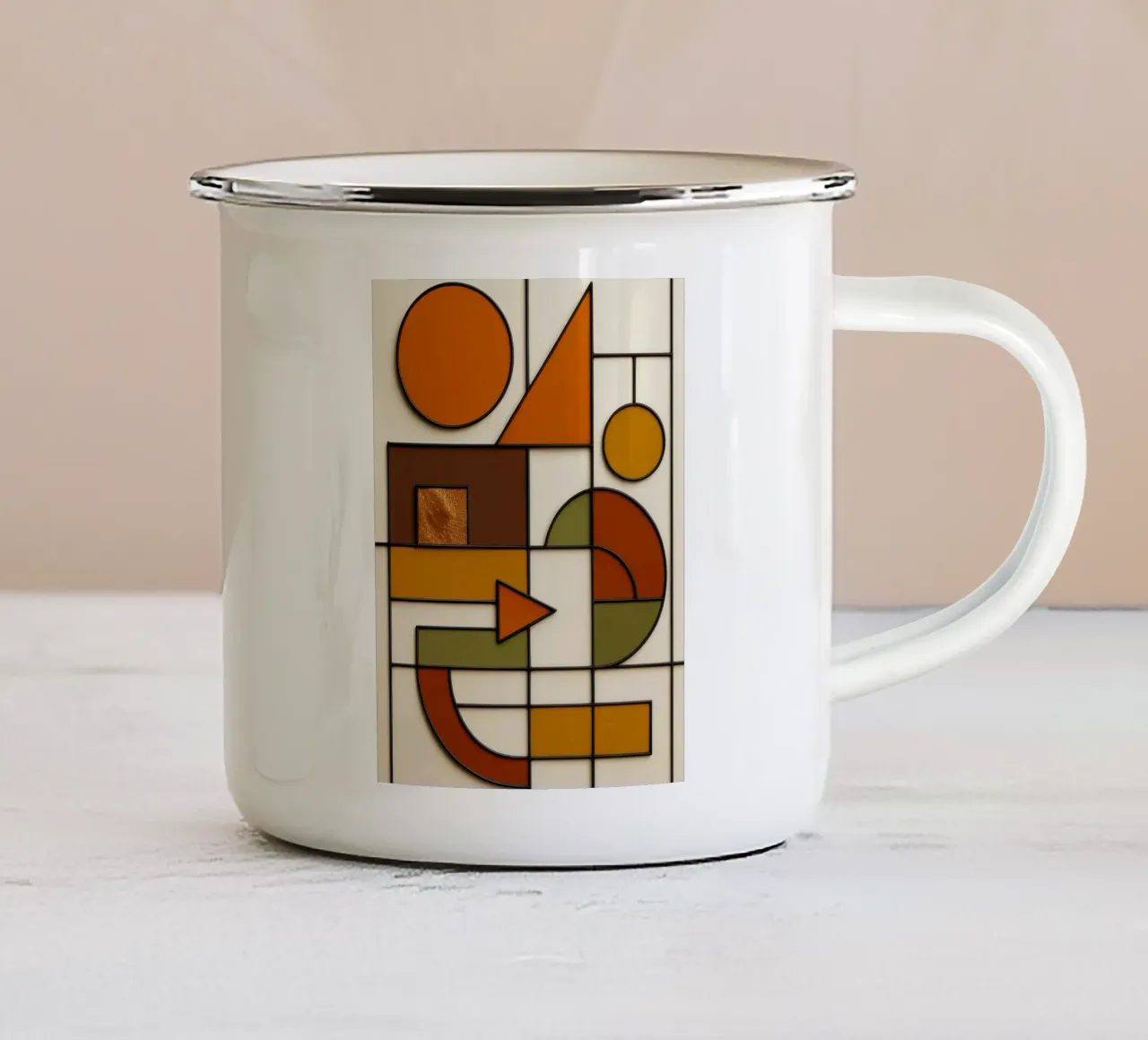 Geometria autunnale Bauhaus in movimento tazza in smalto da ARTOMATIC