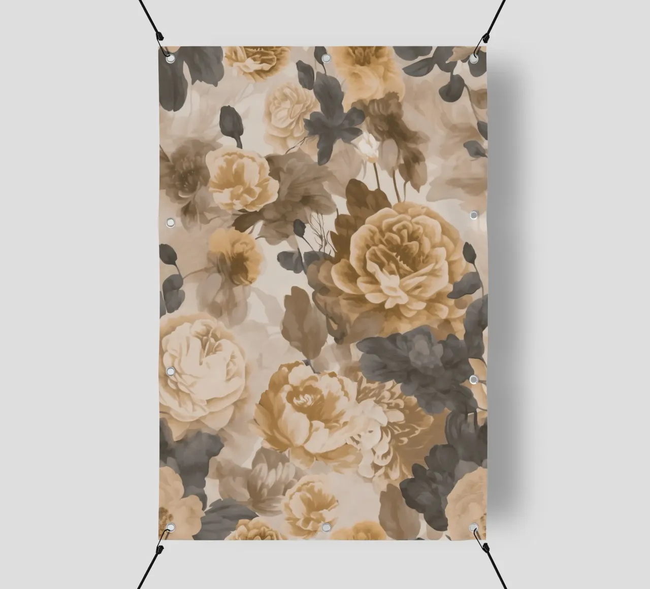 Rose barocche design floreale nostalgico in beige marrone scuro C telo in pvc da Andrea Haase Vintage World