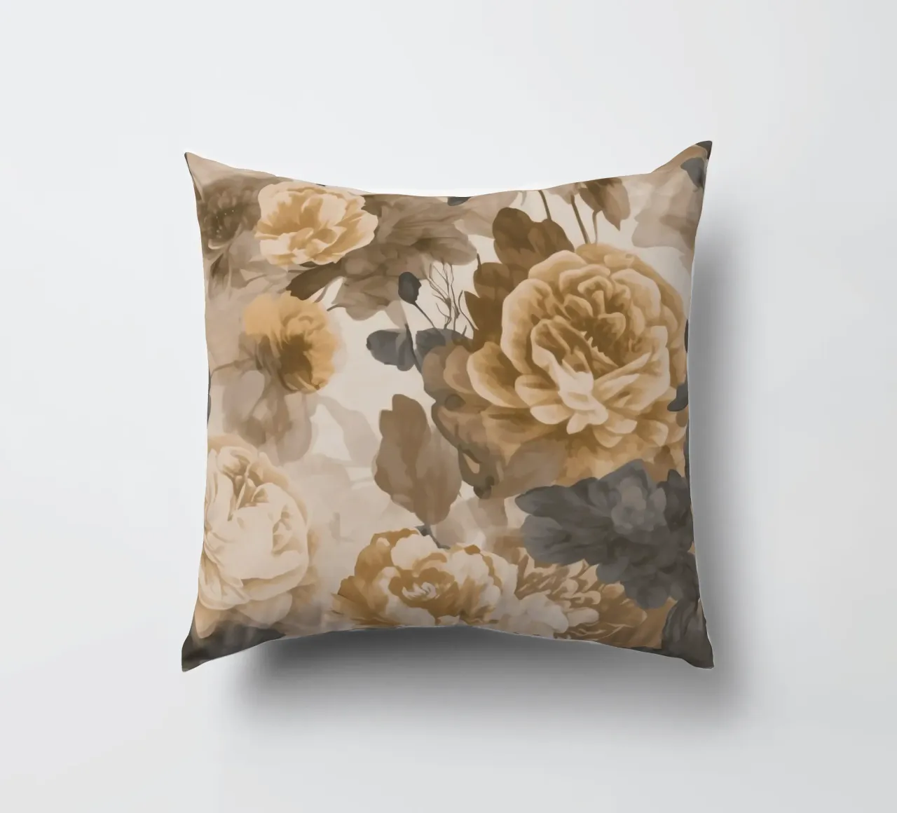 Rose barocche design floreale nostalgico in beige marrone scuro C cuscino da Andrea Haase Vintage World