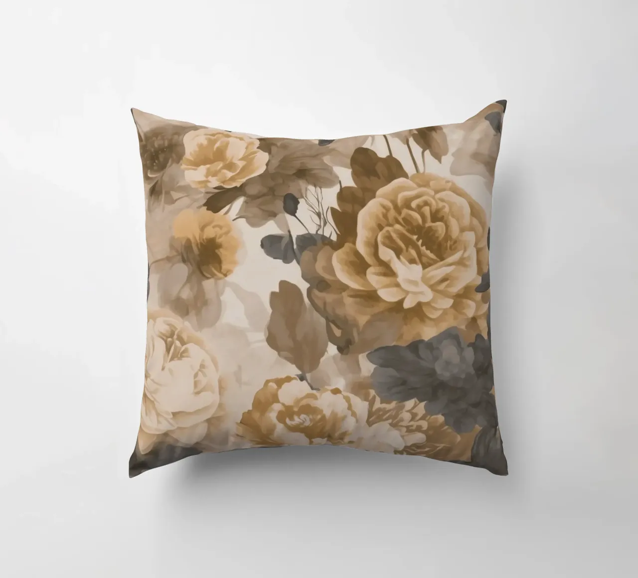 Rose barocche design floreale nostalgico in beige marrone scuro C cuscino da Andrea Haase Vintage World