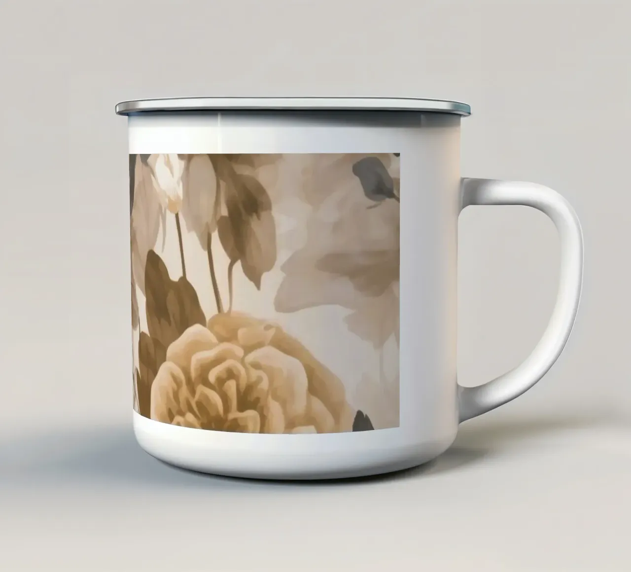 Rose barocche design floreale nostalgico in beige marrone scuro C tazza in smalto da Andrea Haase Vintage World