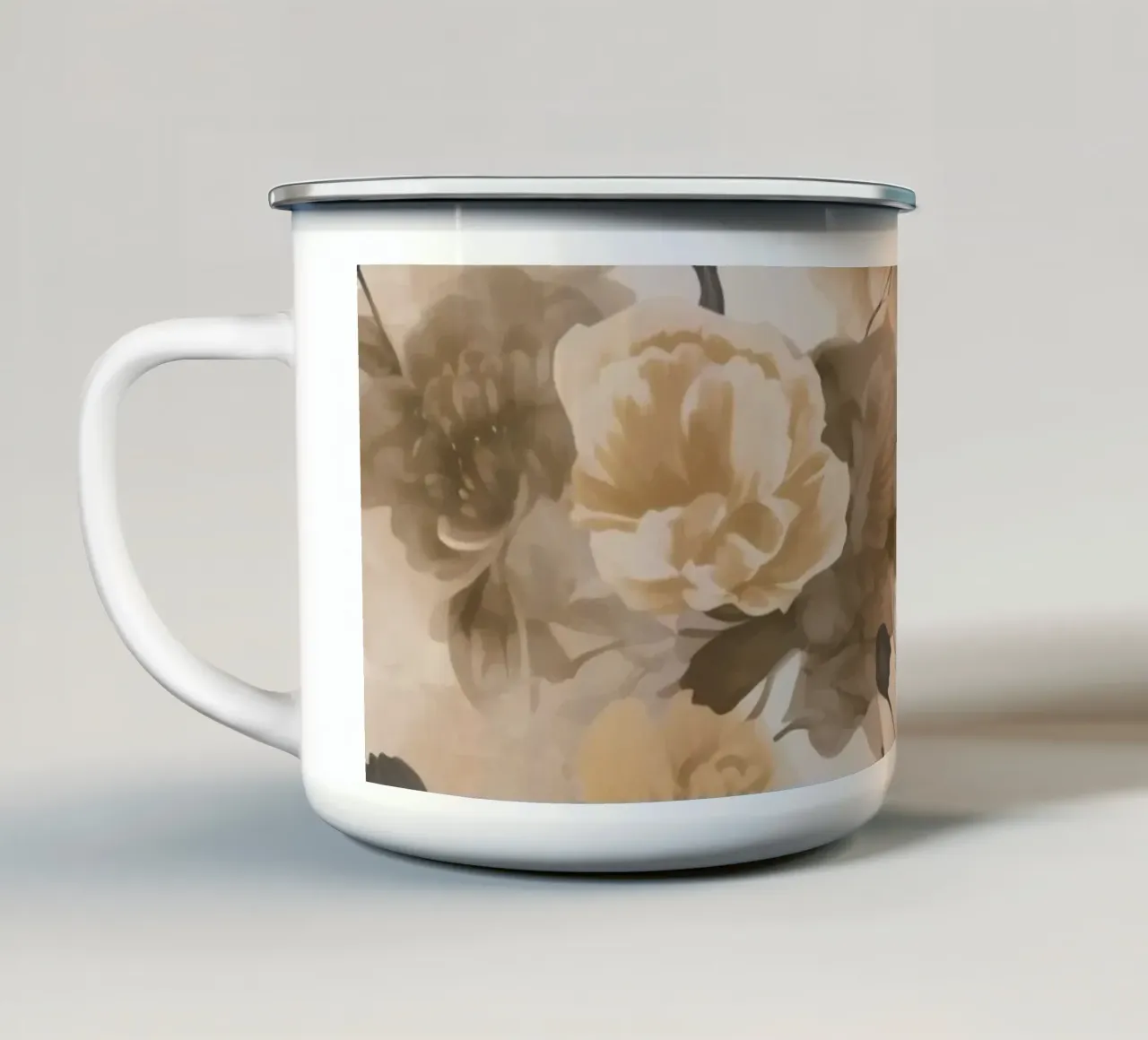 Rose barocche design floreale nostalgico in beige marrone scuro C tazza in smalto da Andrea Haase Vintage World