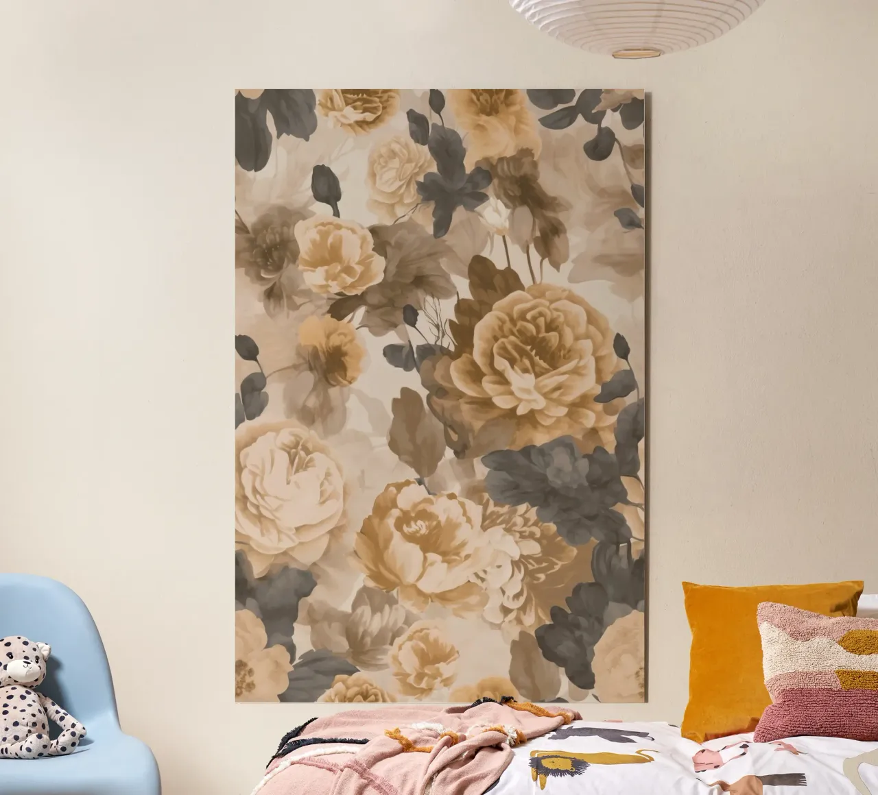 Rose barocche design floreale nostalgico in beige marrone scuro C alluminio dibond da Andrea Haase Vintage World