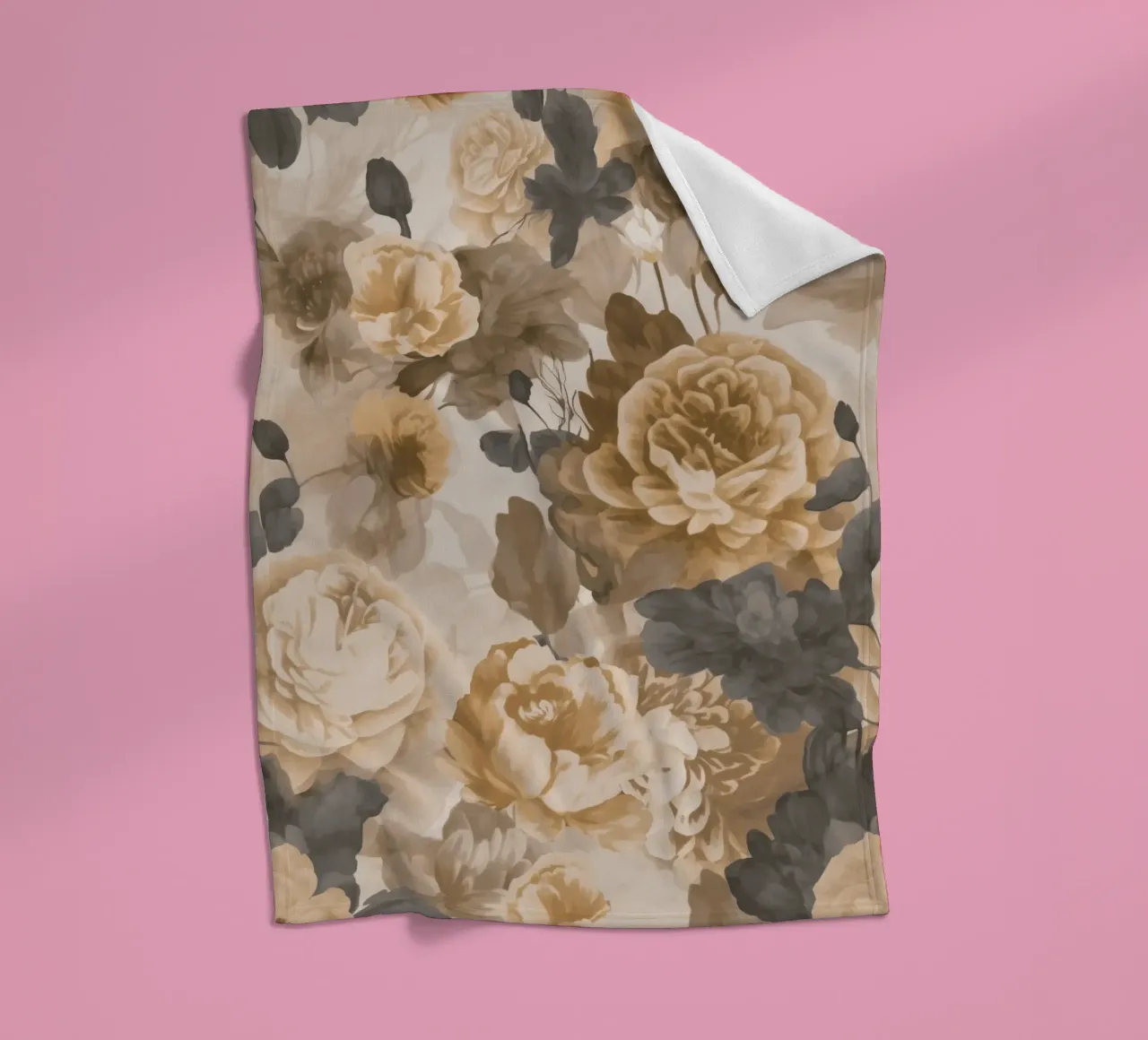 Rose barocche design floreale nostalgico in beige marrone scuro C coperta in pile da Andrea Haase Vintage World