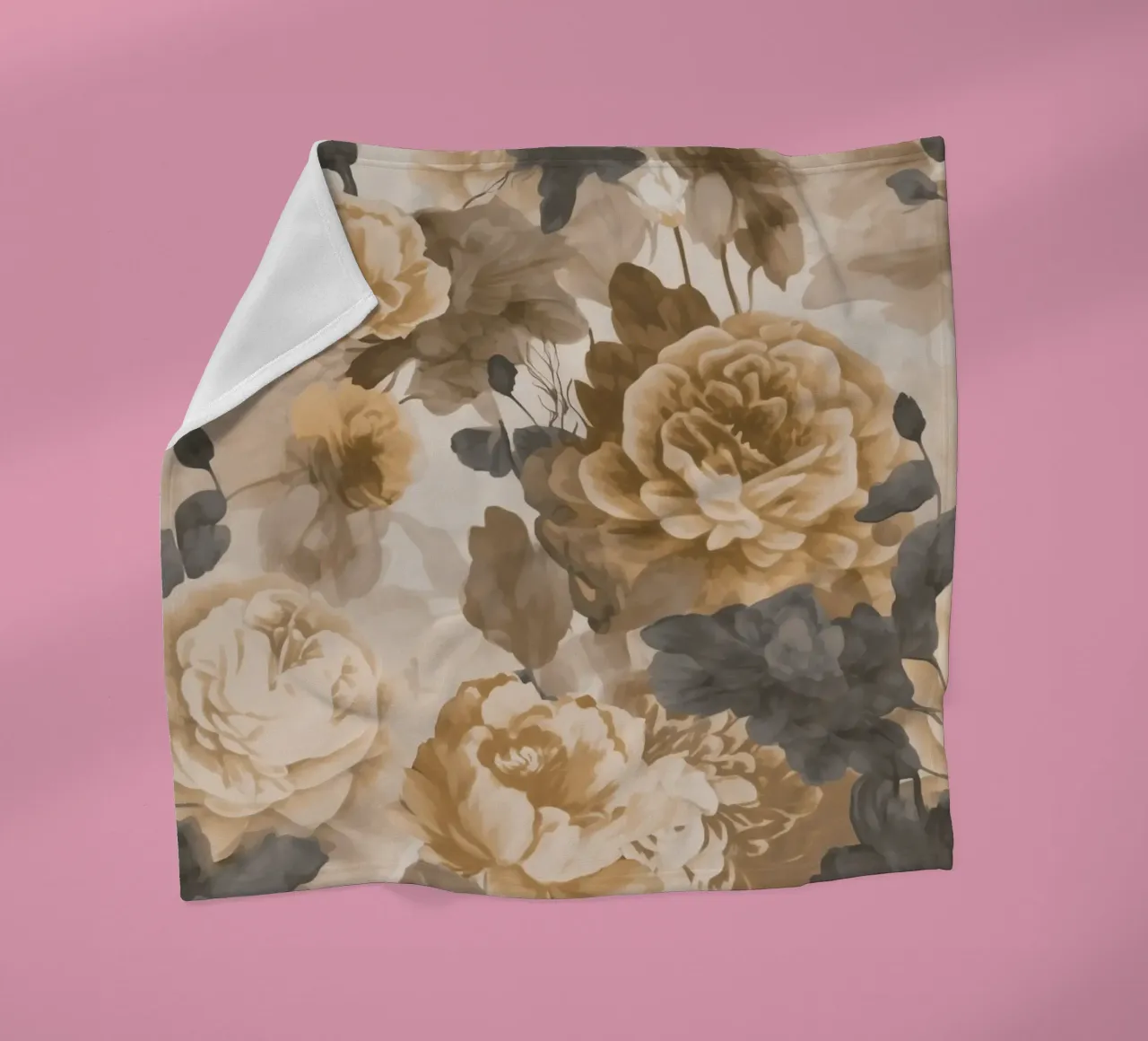 Rose barocche design floreale nostalgico in beige marrone scuro C coperta in pile da Andrea Haase Vintage World