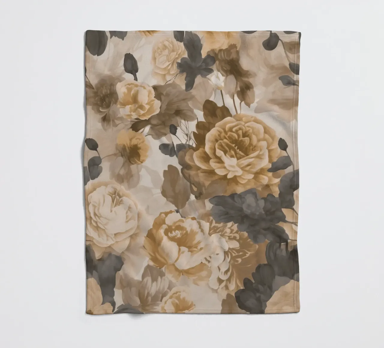 Rose barocche design floreale nostalgico in beige marrone scuro C coperta in pile da Andrea Haase Vintage World