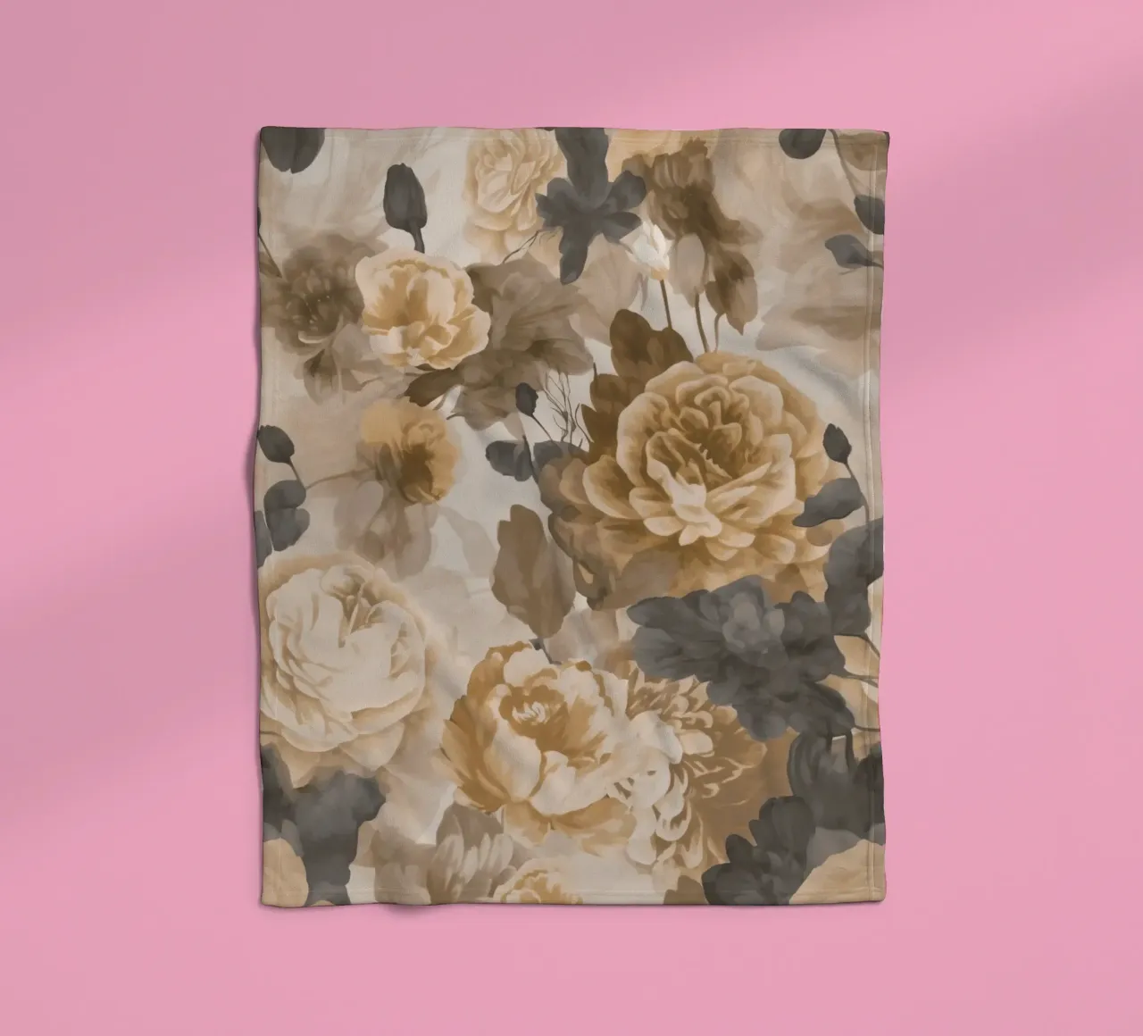 Rose barocche design floreale nostalgico in beige marrone scuro C coperta in pile da Andrea Haase Vintage World
