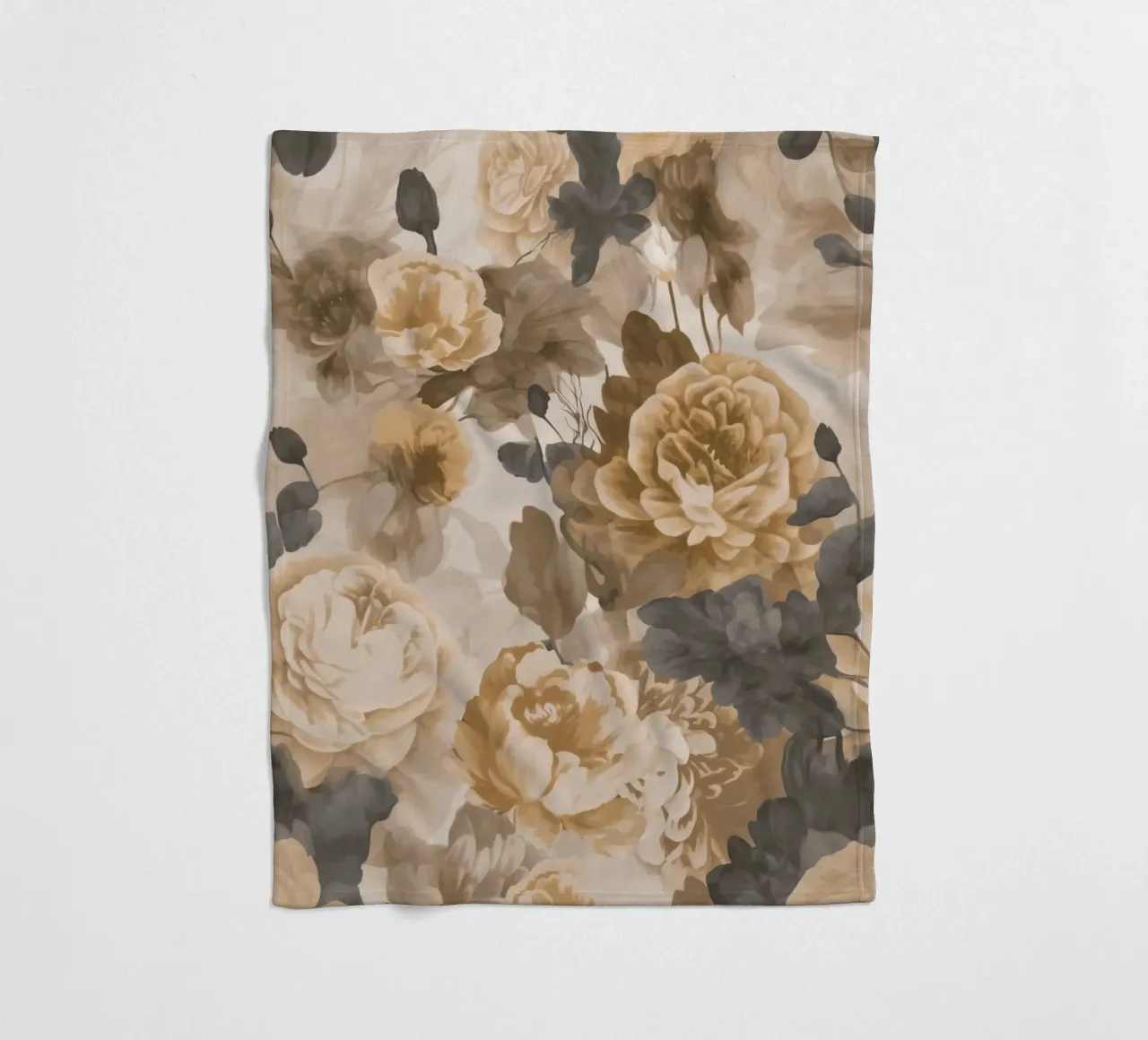 Rose barocche design floreale nostalgico in beige marrone scuro C coperta in pile da Andrea Haase Vintage World